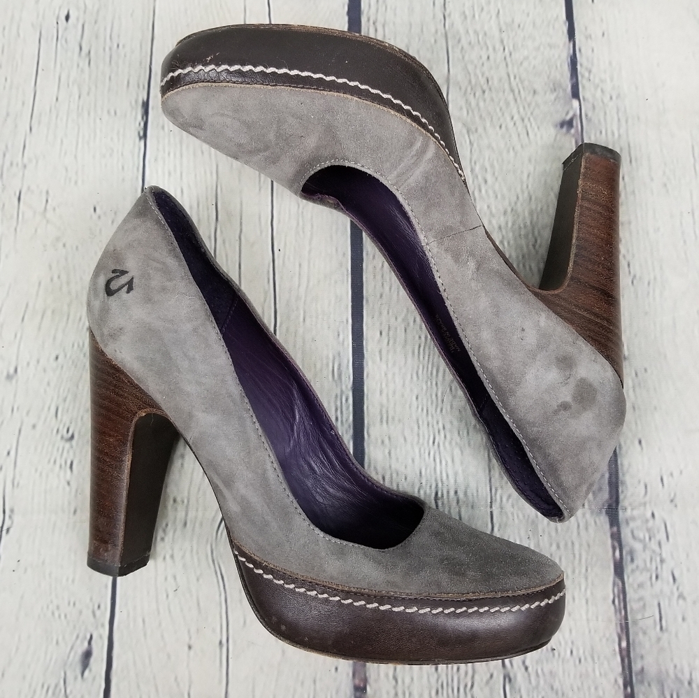 TRUE RELIGION | suede stacked heel platform heels pumps